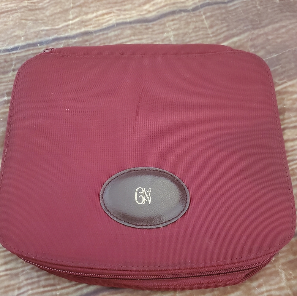 Lilian Vernon maroon travel jewelry case